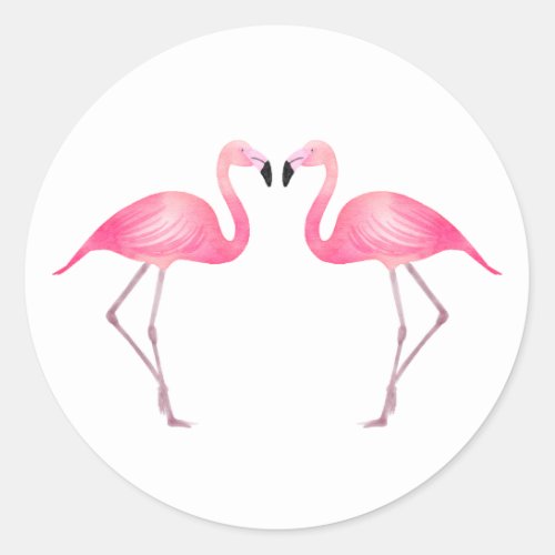 Tropical Pink Flamingos Summer Wedding Beach Classic Round Sticker