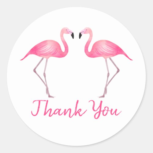 Tropical Pink Flamingos Thank You Wedding Beach Classic Round Sticker