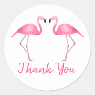 Tropical Pink Flamingos Thank You Wedding Beach Classic Round Sticker