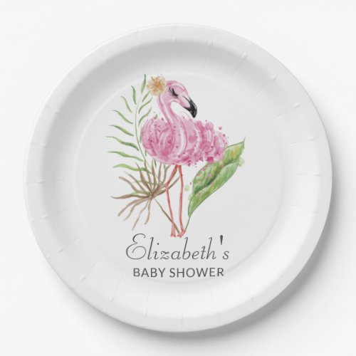 Tropical Pink Flamingos Watercolor Paper Plate