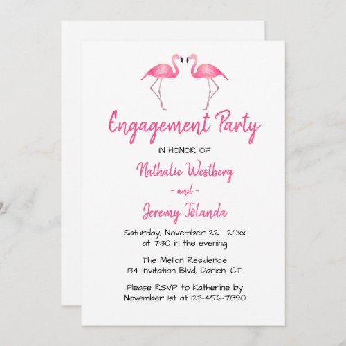 Tropical Pink Flamingos Wedding Engagement Summer Invitation