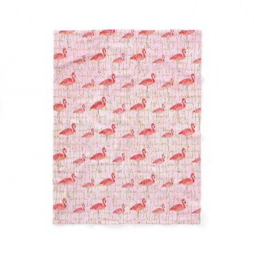 Tropical Pink Flamingos with Gold Glitter Words Fleece Blanket Tropical Pink Flamingos with Gold Glitter Words Fleece Blanket