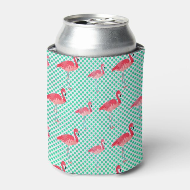 Tropical Pink Flamingos with Mint Polka Dots Can Cooler (Can Front)