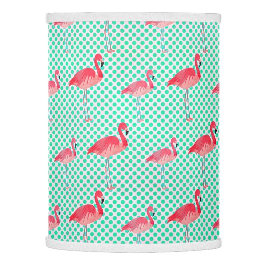Tropical Pink Flamingos with Mint Polka Dots Lamp Shade (Left)