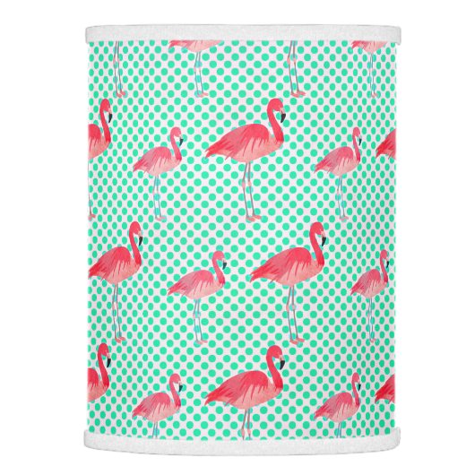Tropical Pink Flamingos with Mint Polka Dots Lamp Shade (Right)