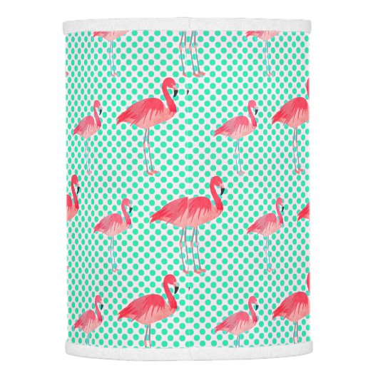 Tropical Pink Flamingos with Mint Polka Dots Lamp Shade (Back)