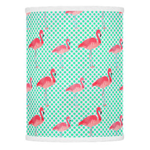 Tropical Pink Flamingos with Mint Polka Dots Lamp Shade
