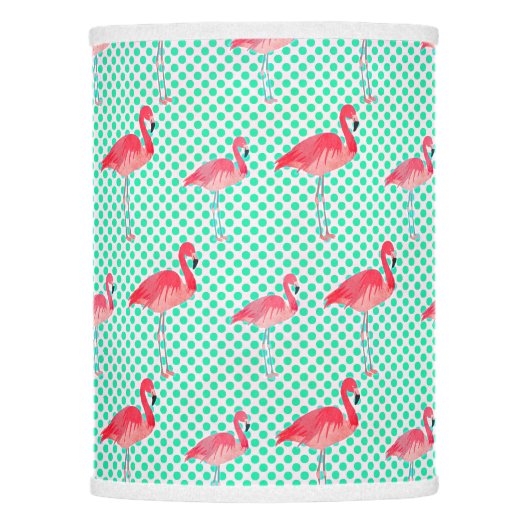 Tropical Pink Flamingos with Mint Polka Dots Lamp Shade (Front)