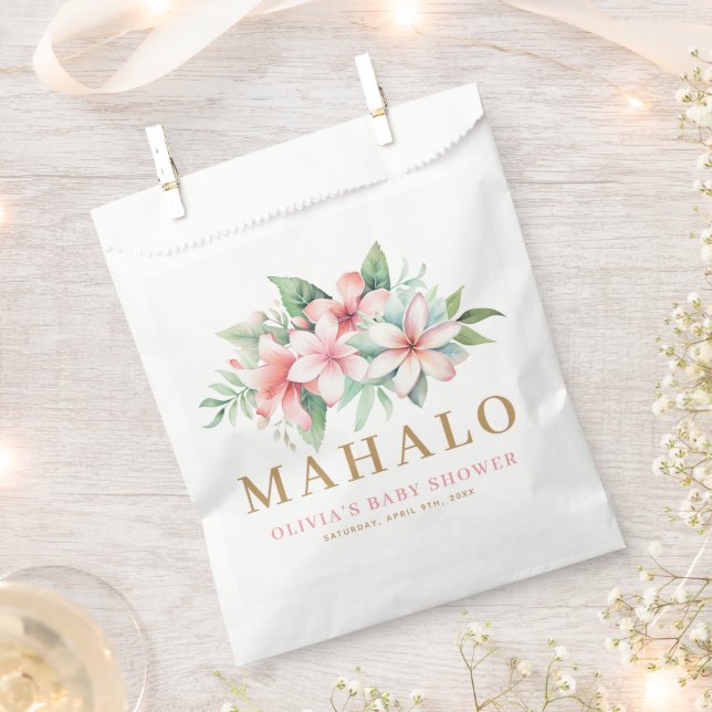 Tropical Pink Floral Aloha Baby Shower Favor Bag (Clipped)