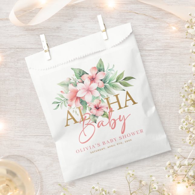 Tropical Pink Floral Aloha Baby Shower Favor Bag (Clipped)