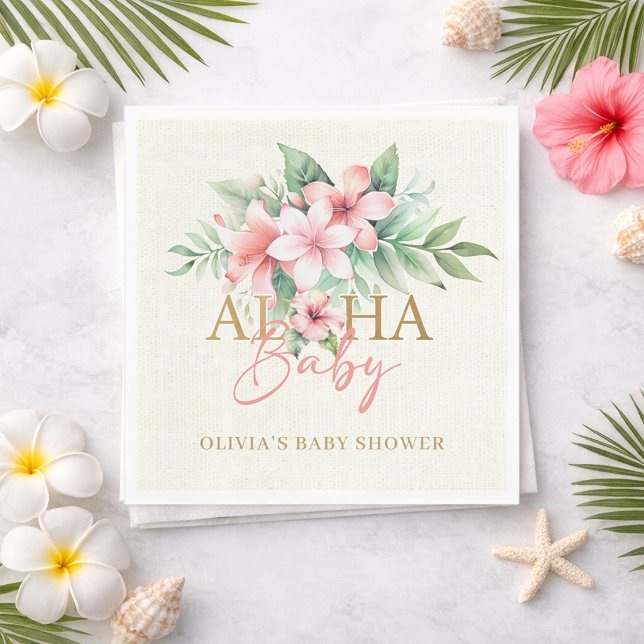 Tropical Pink Floral Aloha Baby Shower Napkins (Watercolor Tropical Pink Floral Aloha Baby Shower Napkins)