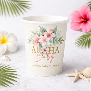 Tropical Pink Floral Aloha Baby Shower Paper Cups