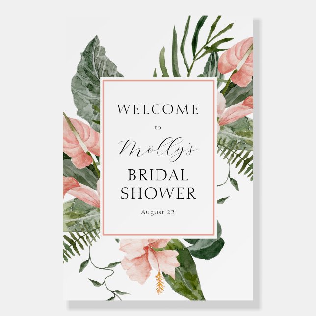 Tropical Pink Floral Baby Shower Welcome Foam Board (Front)