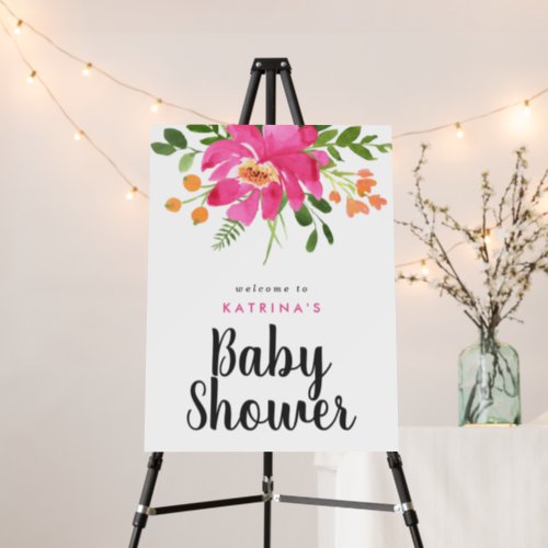 Tropical Pink Floral Baby Shower Welcome  Foam Board