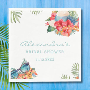 Tropical Pink Floral Beach Bridal Shower Napkins