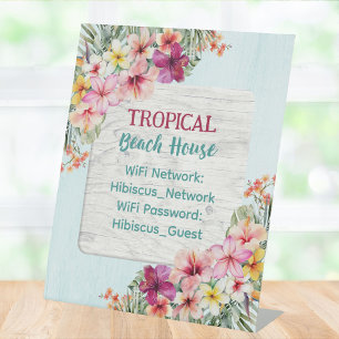Tropical Pink Floral Beach House WiFi Network Pedestal Sign