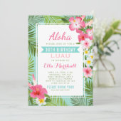 Tropical Pink Floral Birthday Luau Party Invitation (Standing Front)
