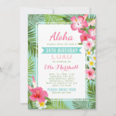 Tropical Pink Floral Birthday Luau Party Invitation (Front)