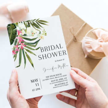 Tropical Pink Floral Bridal Shower Invitation by SugSpc_Invitations at Zazzle