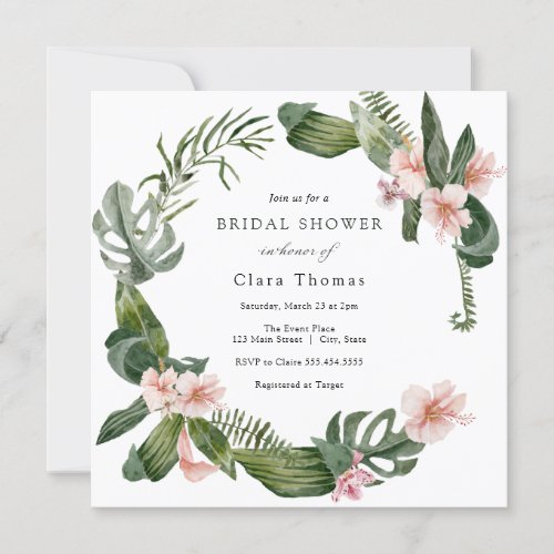 Tropical Pink Floral Bridal Shower Invitation