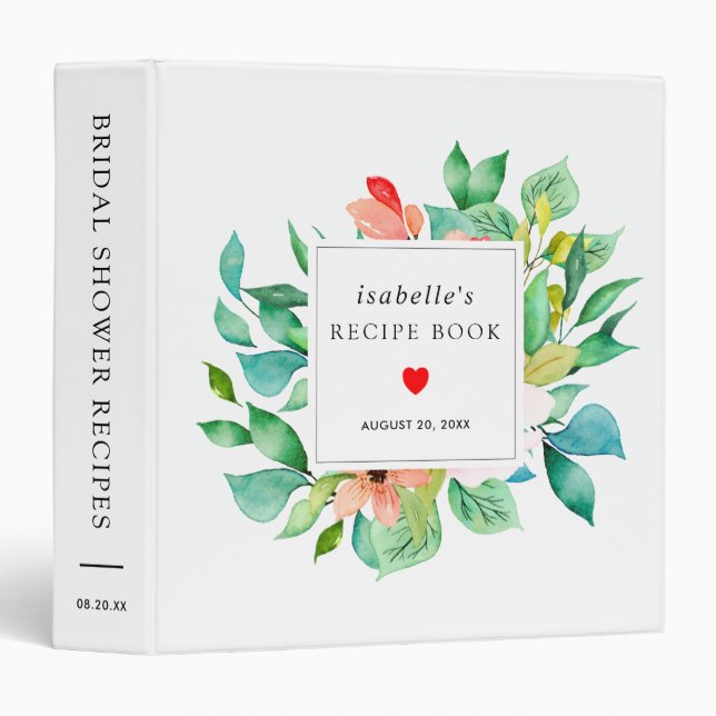 Tropical Pink Floral Bridal Shower Recipe Book 3 Ring Binder (Front/Spine)