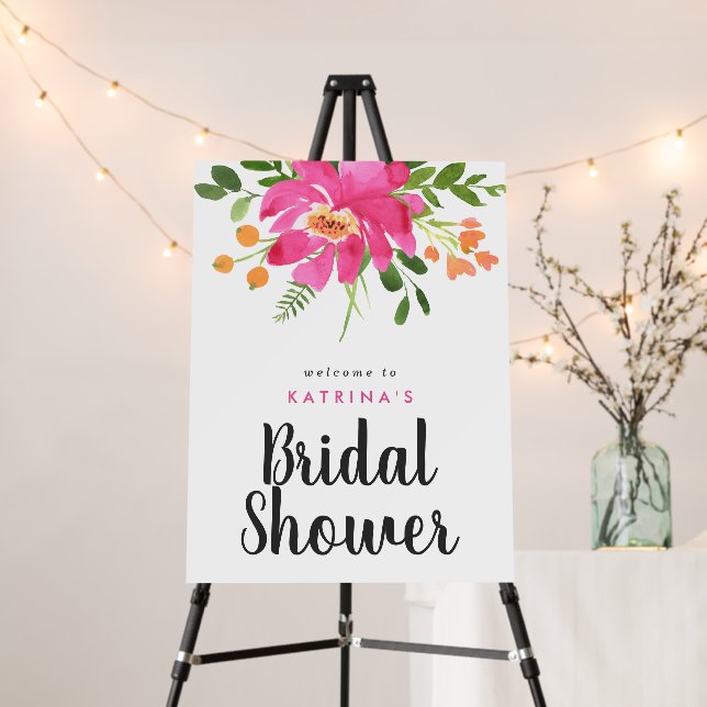 Tropical Pink Floral Bridal Shower Welcome Foam Board (In Situ (Stand))