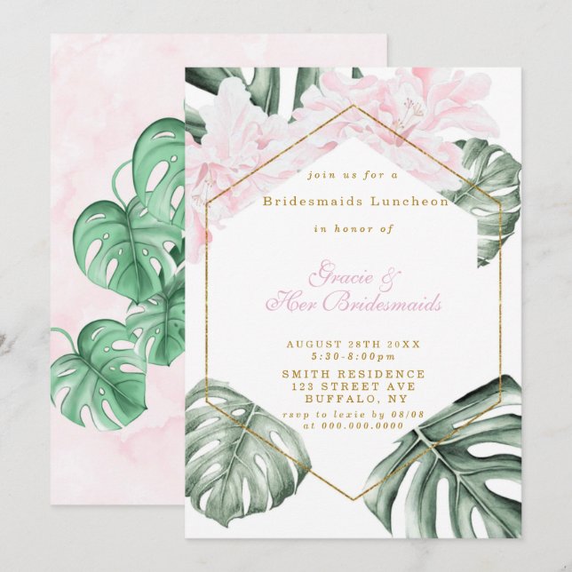 Tropical Pink Floral Bridesmaids Luncheon Invites (Front/Back)