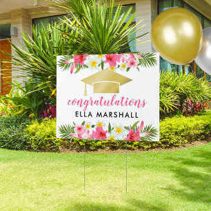 Tropical Pink Floral Congratulations Graduate Sign