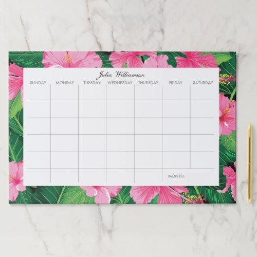 Tropical Pink Floral Custom Desk Monthly Planner Paper Pad