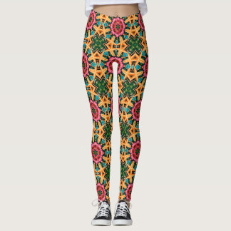 Tropical Pink Floral Geometric Pattern Leggings