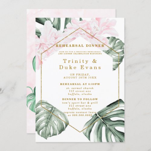 Tropical Pink Floral Geometric Rehearsal Dinner Invitation