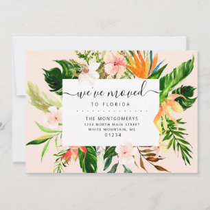 Tropical Pink Floral Greenery Florida Moving Announcement