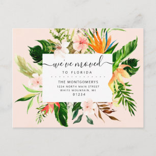 Tropical Pink Floral Greenery Florida Moving Announcement Postcard