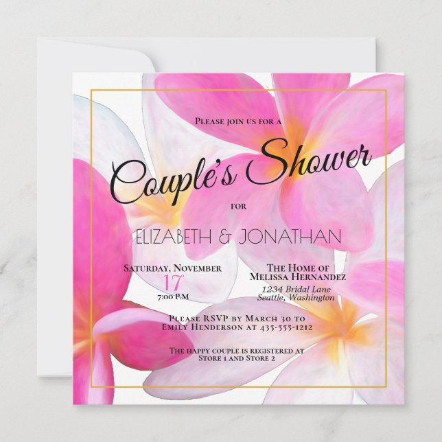 Tropical Pink Floral Hawaii Beach Couple's Shower Invitation (Front)
