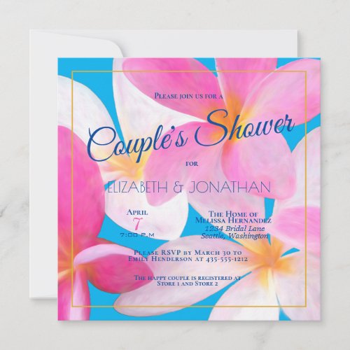 Tropical Pink Floral Hawaii Beach Couples Shower Invitation