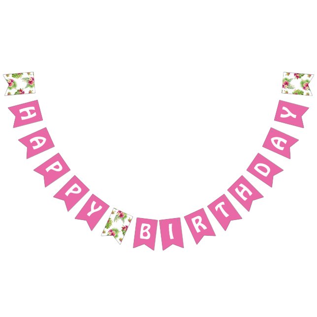  Tropical Pink Floral Luau Birthday Party Bunting Flags (All)