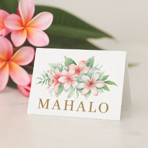 Tropical Pink Floral Mahalo Letterpress Thank You Card