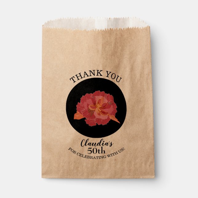 Tropical Pink Floral on Black Thank You Favor Bag (Front)