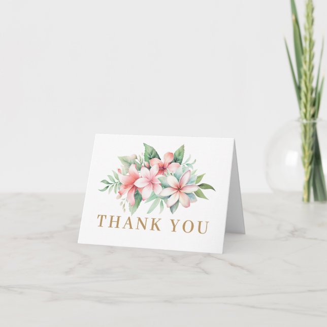 Tropical Pink Floral  Thank You Card (Front)