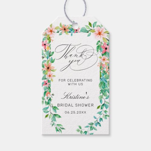 Tropical Pink Floral Watercolor Bridal Shower Gi Gift Tags