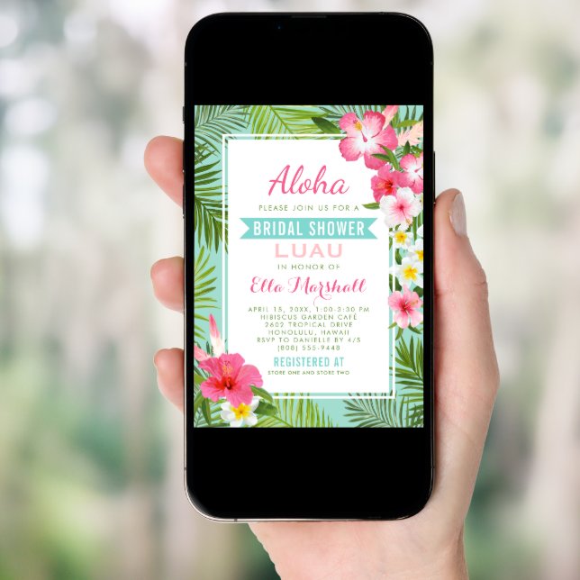 Tropical Pink Floral Wedding Bridal Shower Luau Invitation (Front Digital)