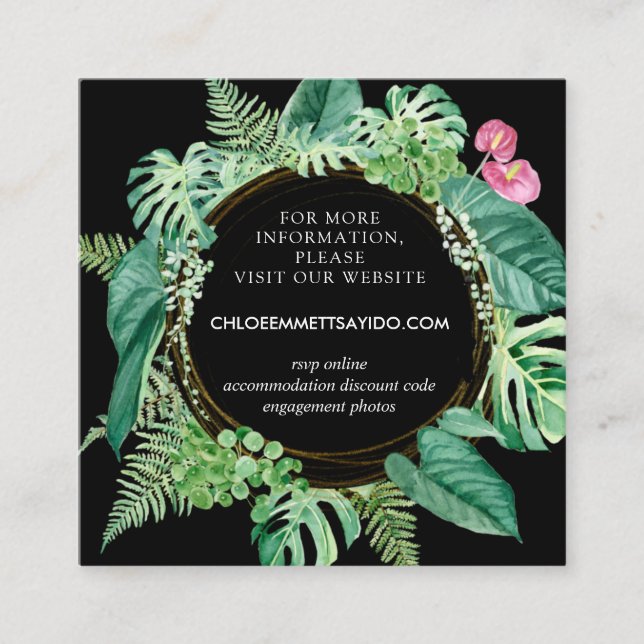 Tropical Pink Floral Wedding Website Enclosure Card (Front)