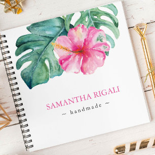 Tropical Pink Flower and Greenery Personalized Notebook