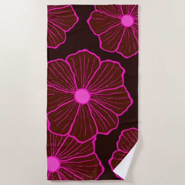 Tropical Pink Flower Beach Towel  (Front)