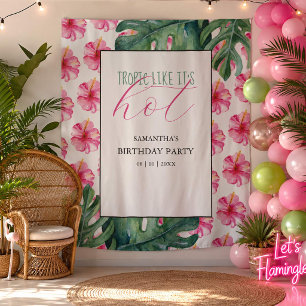 Tropical Pink Flower Birthday Party Background Tapestry