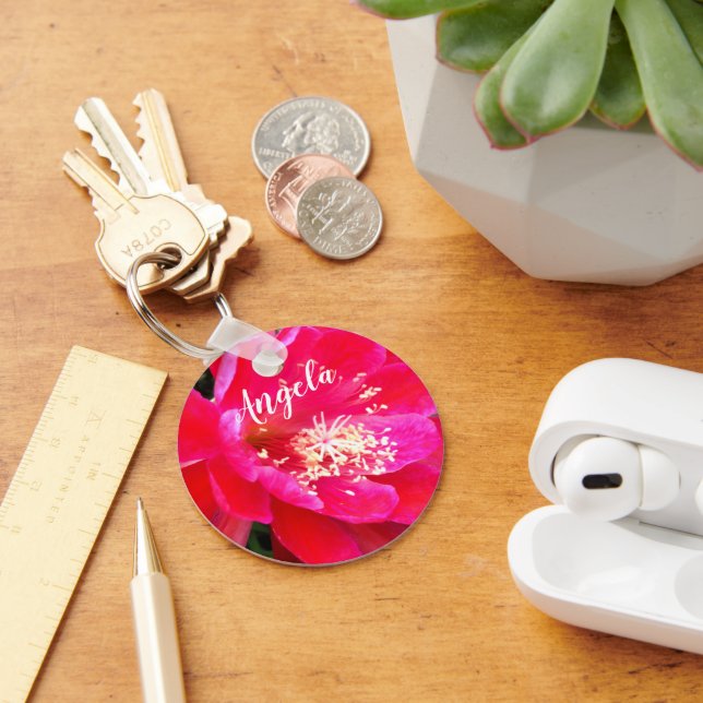 Tropical Pink Flower Photo Keychain (Desk)