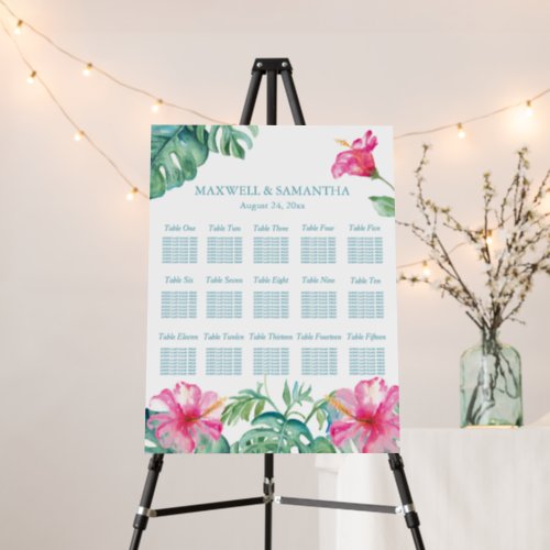 Tropical Pink Flower Wedding Seating Chart Foam Board