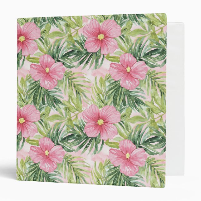Tropical Pink Flowers   3 Ring Binder (Front/Inside)