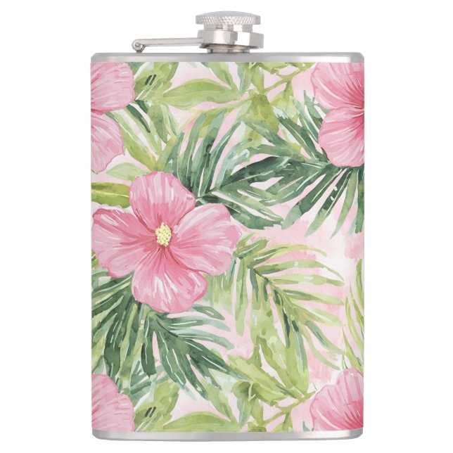 Tropical Pink Flowers   Flask (Front)