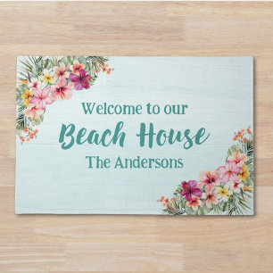 Tropical Pink Flowers Floral Botanical Beach House Doormat
